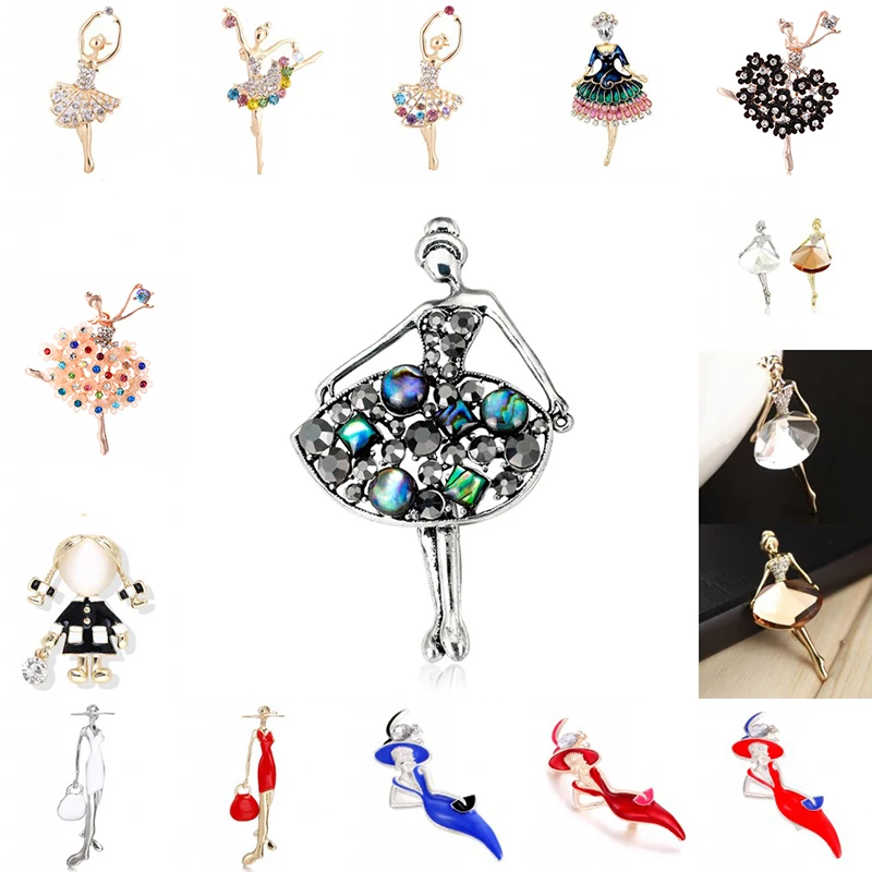 Изысканные кристаллы танцор Броши для женщин милые булавки бижутерия высокое