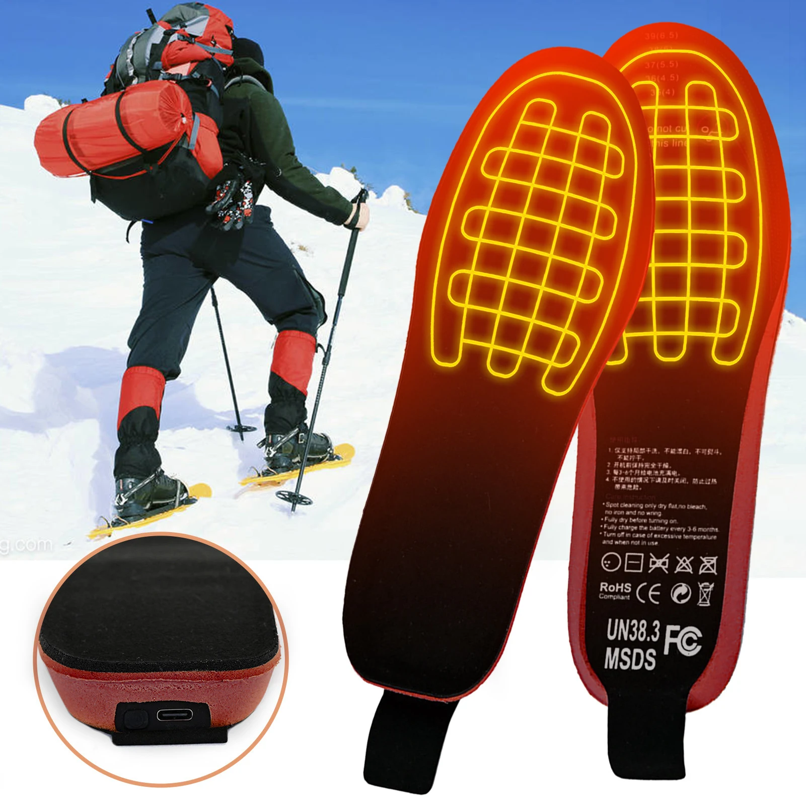 

3 Temperature Levels EVA Electric Heated Insoles Remote Control Battery Foot Warmer USB Charging Warm Thermal Insoles