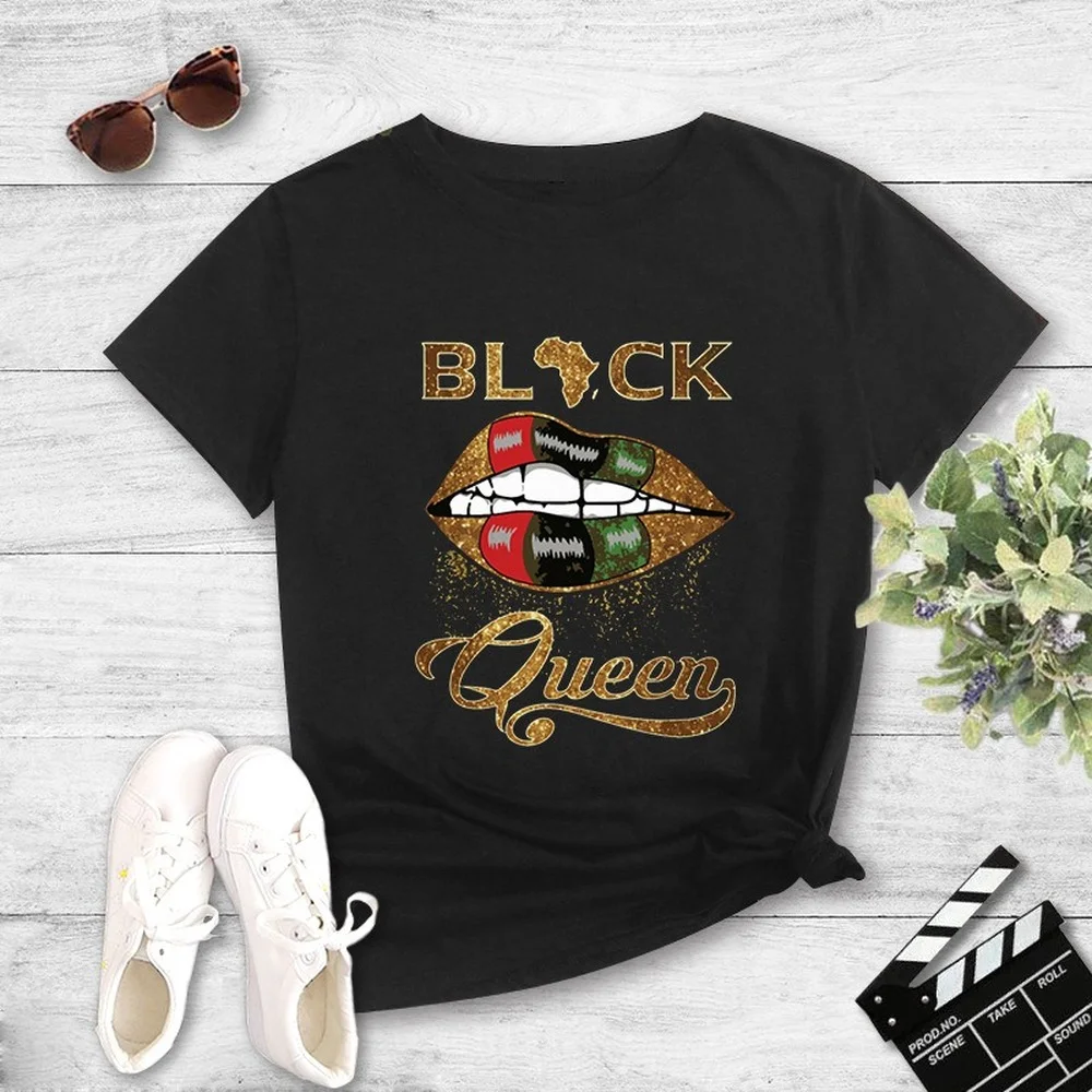 

Y2k Aesthetic Summer Plus Size Short-sleeved T-shirt Female Black Queen Lip Print Graphic T Shirts
