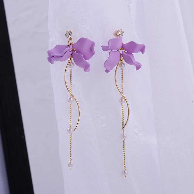 

Fashion ins female flowers purple shells tassel earrings exaggerated personality girl stud earrings