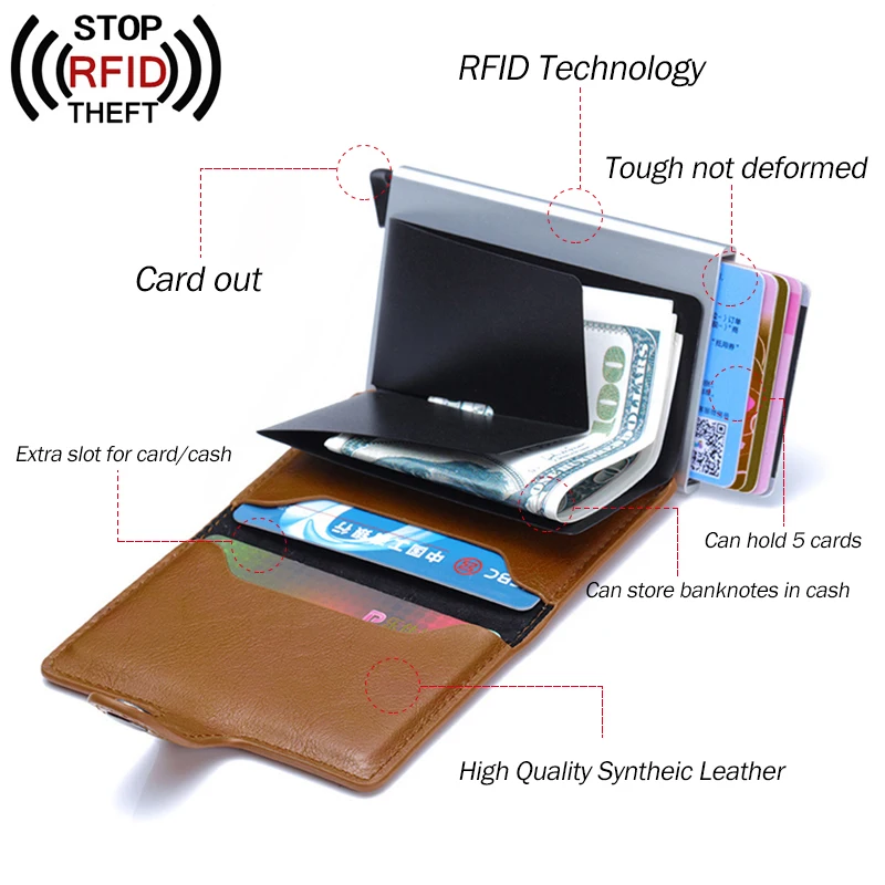 Мужской кредитный держатель для карт, RFID Блокировка, мужской кошелек, автоматическая застежка, мужской кошелек, кожзам, кошельки для банковских карт, Бизнес ID держатель для карт