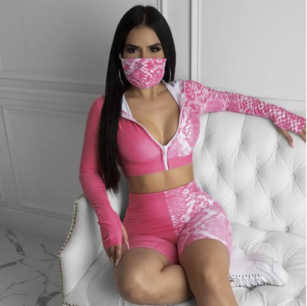 

Europeans Hot Recommend Style Streetwear Women Front Zip Long Sleeve Short Jacket And Shorts Femme Tracksuit Casual Outfits