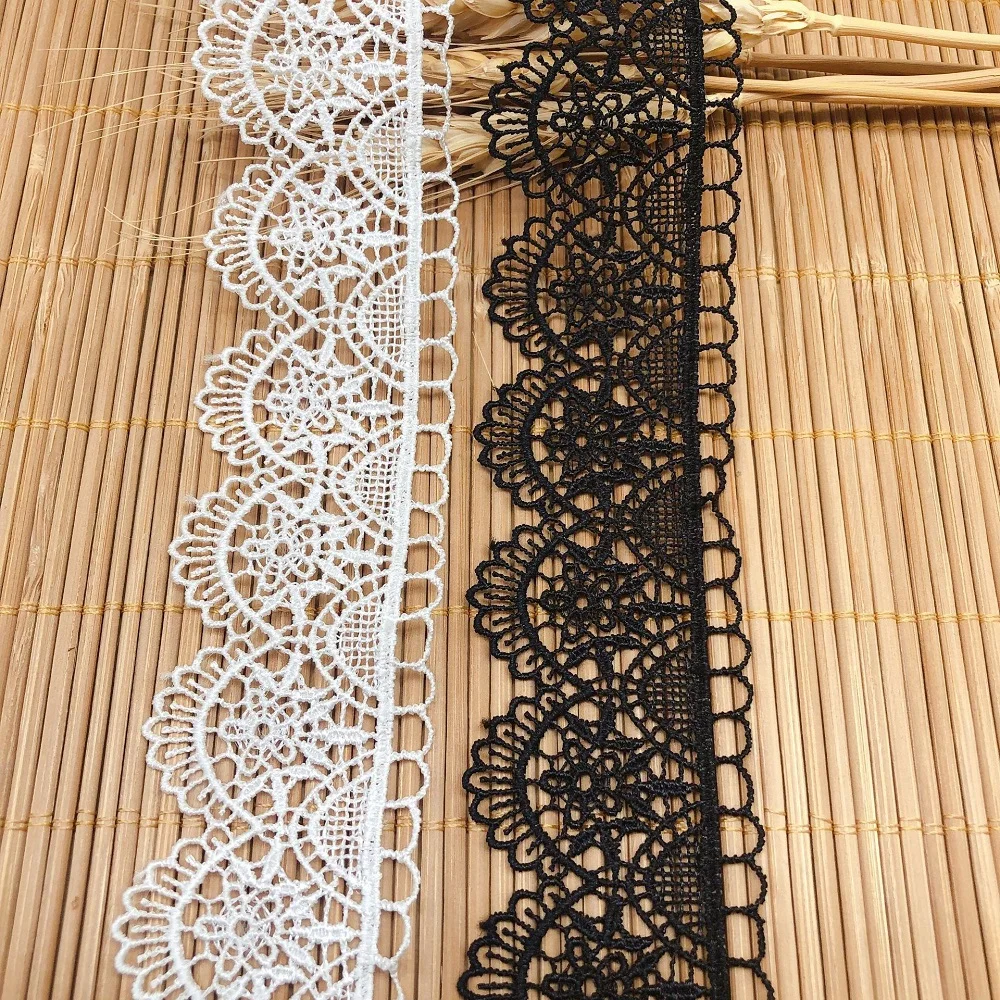 

40mm Width White Black Flower Wave Net Lace Trim Embroidered Lace Ribbon Handmade DIY For Costume Sewing Wedding Decoration