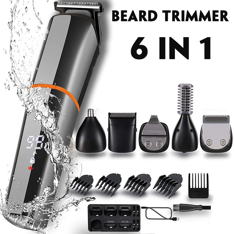 

6 in 1 Professional Hair Clipper Trimmer Rechargeable Men's Electric Shaver Hair Cutting Machines Beard Trimer Grooming Kit