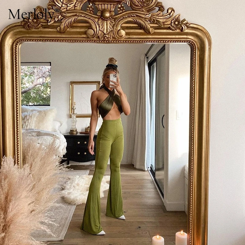 

trousers for female spring new casual solid color high waist slim fit big flared trousers for Women's pants