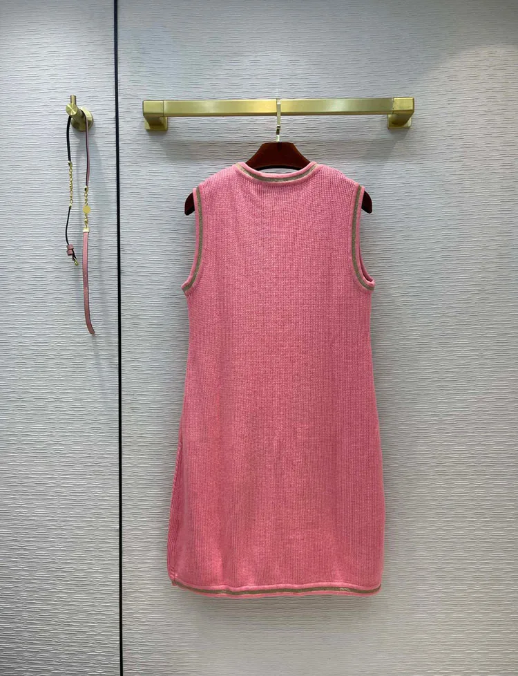 

Luxury brand 100% wool Chain mini dress 2021 Summer Women Temperament College Simple Twist Knit Sleeveless A-line Short Dresses