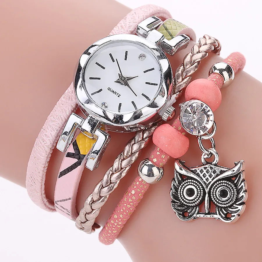 Reloj Кварцевые часы Женские сова кулон дамы платье браслет наручные модные