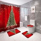 Рождественская елка с красной печатью, водонепроницаемая занавеска для душа из полиэстера, мультяшная ванная комната, нескользящий впитывающий ковер, чехол для унитаза, набор ковриков для ванной