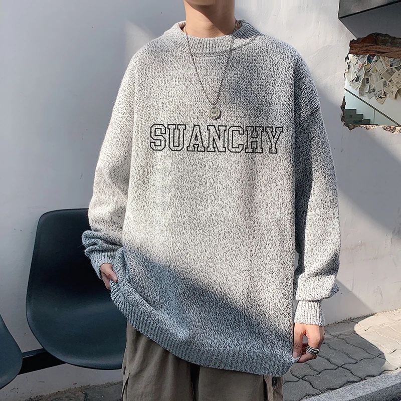 

New men's sweater casual loose printing round neck woolen jacket fashion simple men's pullover large size 5XL sweater men