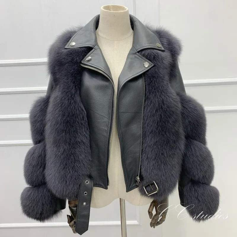 

2020 new fur integrated fox fur coat female locomotive young short slim fur coat Zipper coat women fur coats for women