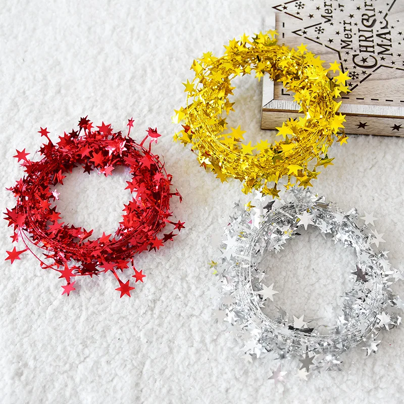 

7.5m Colors Christmas Tree Hanging Star Pine Tinsel DIY Ribbon Stars Rattan Garland Christmas Party Decoration Ornament