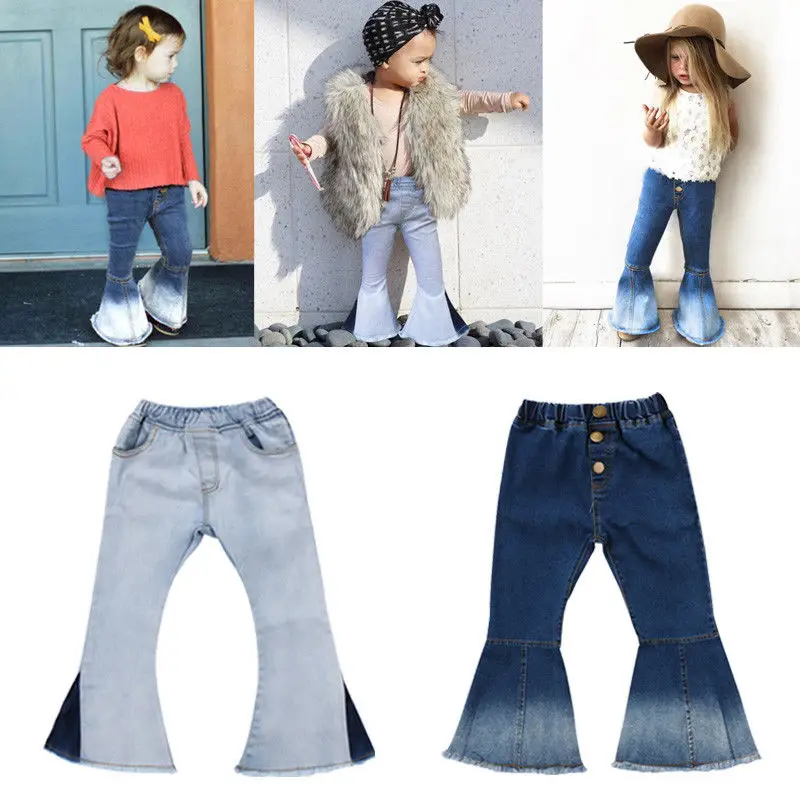 Длинные штаны-колокольчики для маленьких девочек джинсы свободные штаны модная
