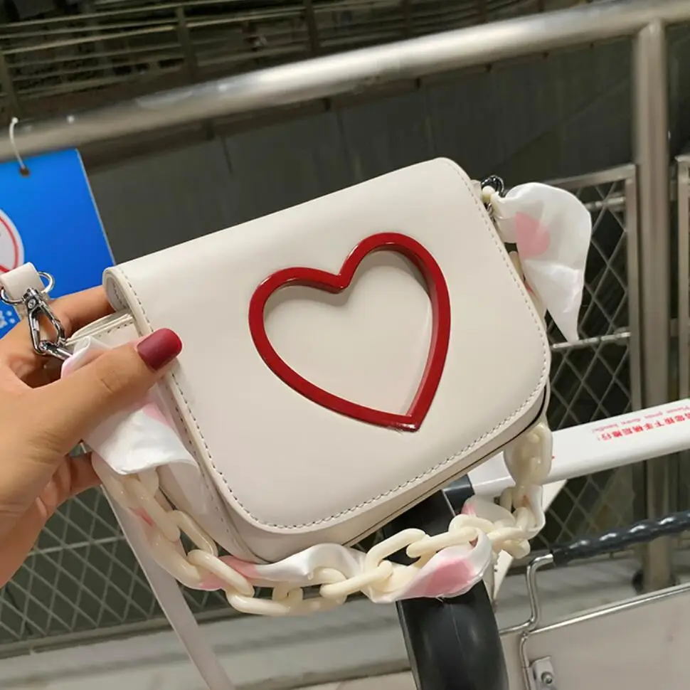 

Contrast color Small Totes With Ribbon Chain Handle 2021 New PU Leather Women's Designer Handbag Cute Shoulder Messenger Bag