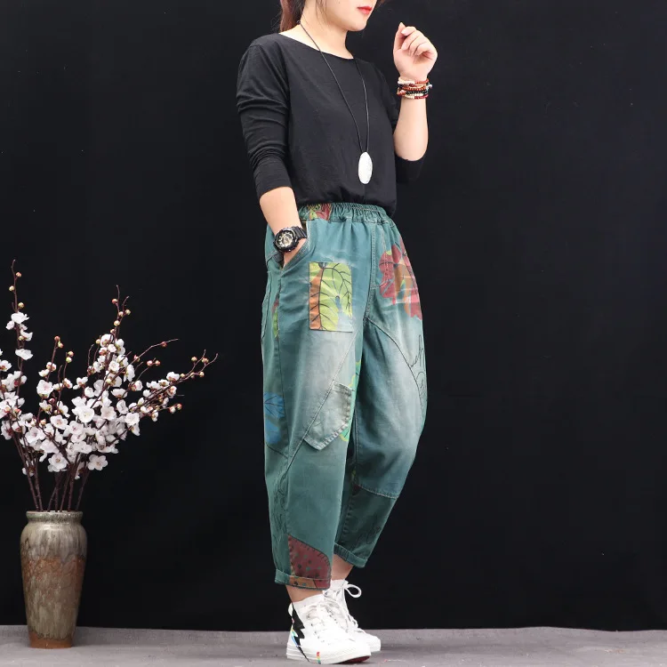 Осенние весенние джинсы женские Ретро узор буквы тертые беленые женский с