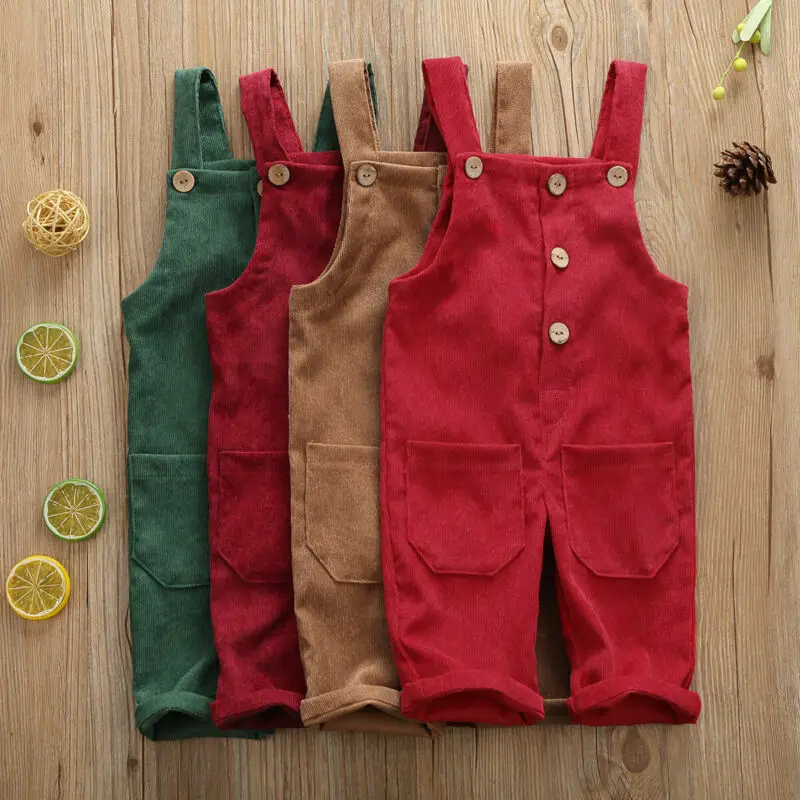 Brand New Child Overalls Boys Toddler Kids Suspender Trousers Casual Corduroy Baby Bib Pants Solid Pocket Button Rompers |