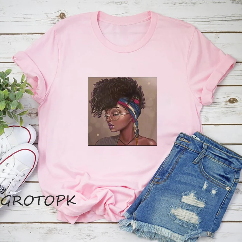 Женская футболка Melanin с принтом Poppin Aba черный топ в стиле Харадзюку для девушек
