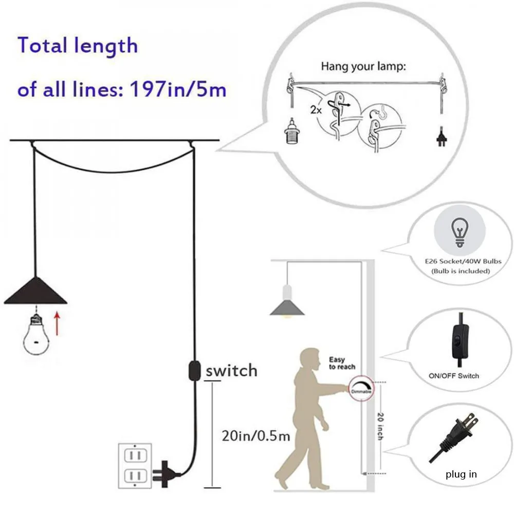 Шнур подвесной с разъемом бронзовый винтажный светильник для водопроводной