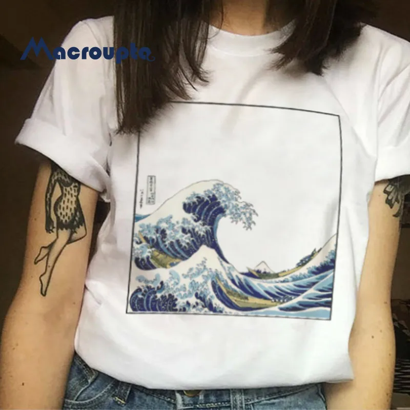 The Great Wave Off Kanagawa Harajuku футболки кавай женская футболка повседневные топы винтажные женские s