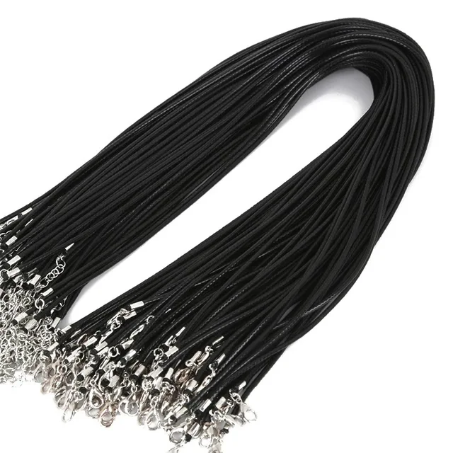 100pcs/lot bulk 1-2mm black wax leather snake necklaces cord string rope wire extender chain for jewelry making wholesale