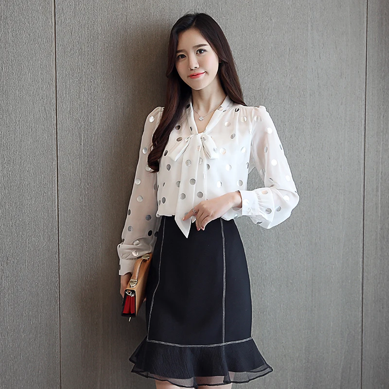 Блузка шифоновая женская с рукавами фонариками модная рубашка в Корейском стиле