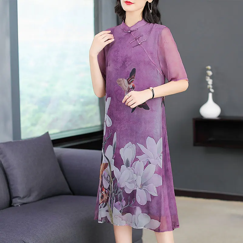 Китайское платье cheongsam qipao с цветочным принтом винтажное традиционное китайское платье длинное полукружевное платье с рукавом qipao костюм - Цвет: color1