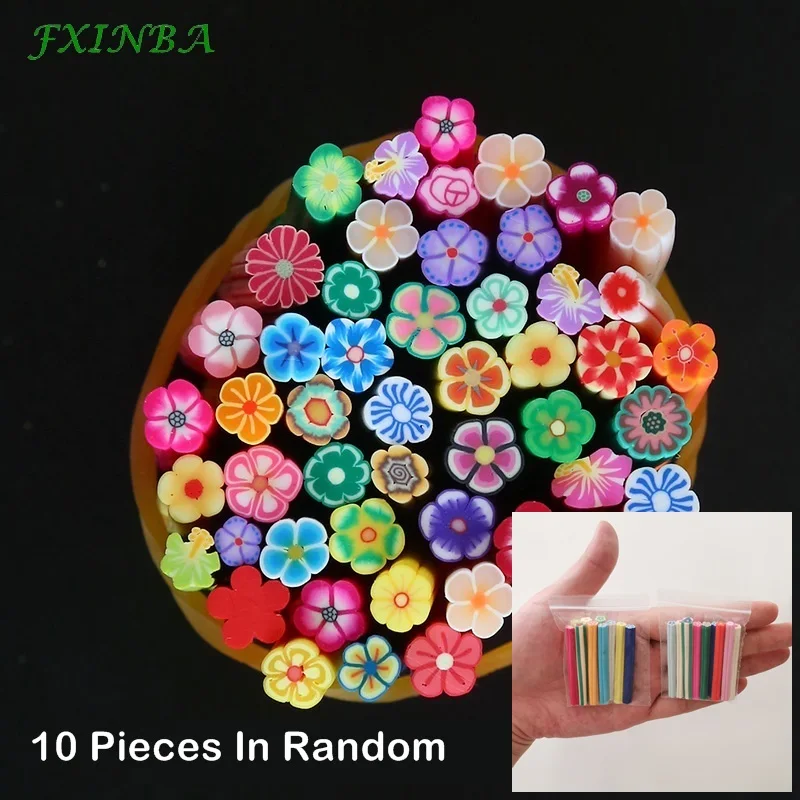 FXINBA 10 шт./лот Fimo фруктовые Ломтики Для слайма/ногти искусство советы глины искусственные фруктовые ломтики палочки Slimes игрушки Lizun DIY - Цвет: Plum blossom