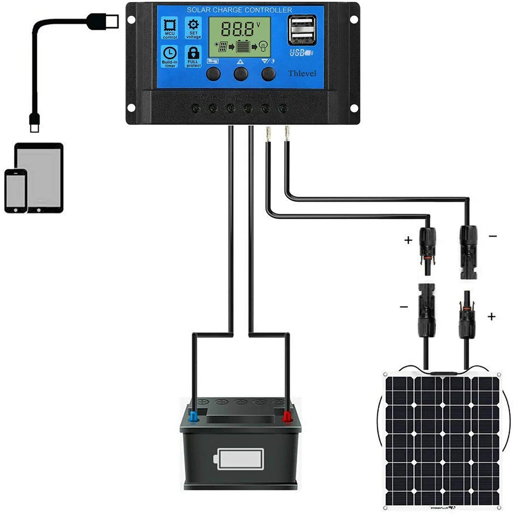 

Solar Regulator Charge Controller Panel With LCD Display 12V 24V Timer Setting USB Port Lamp Blue Mppt Solar Charge Controller