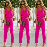 2020 summer women holiday casual sleeveless jumpsuits fashion ladies solid color bodysuit wide leg loose long pants trousers