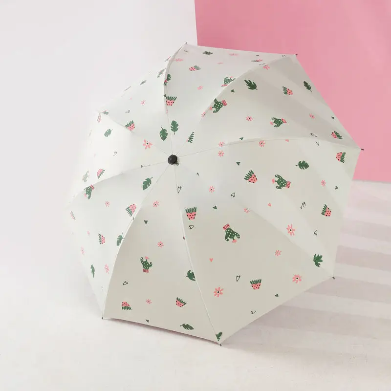 

Sunny and rainy small fresh simple umbrella female folding sunscreen anti ultraviolet sun umbrella student black gum three fold
