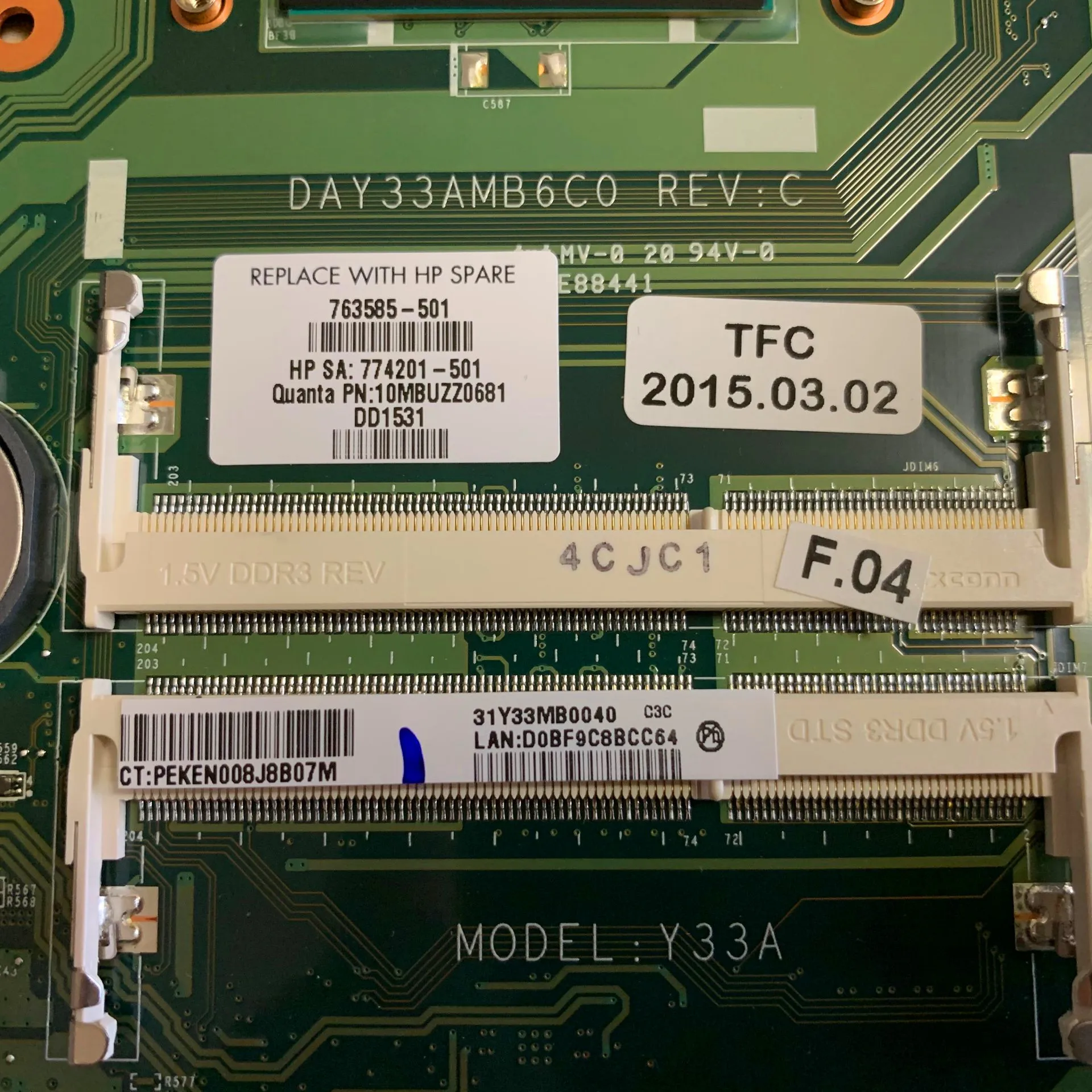 

FOR HP ENVY 15-K Y33A Laptop Motherboard 763585-501 763585-001 763585-601 DAY33AMB6C0 I7-4710HQ CPU 100% Test work