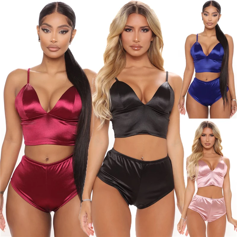 

Лидер продаж лета 2021, женское нижнее белье, атласный тонкий сексуальный комплект нижнего белья, Привлекательный комплект из бюстгальтера и ...