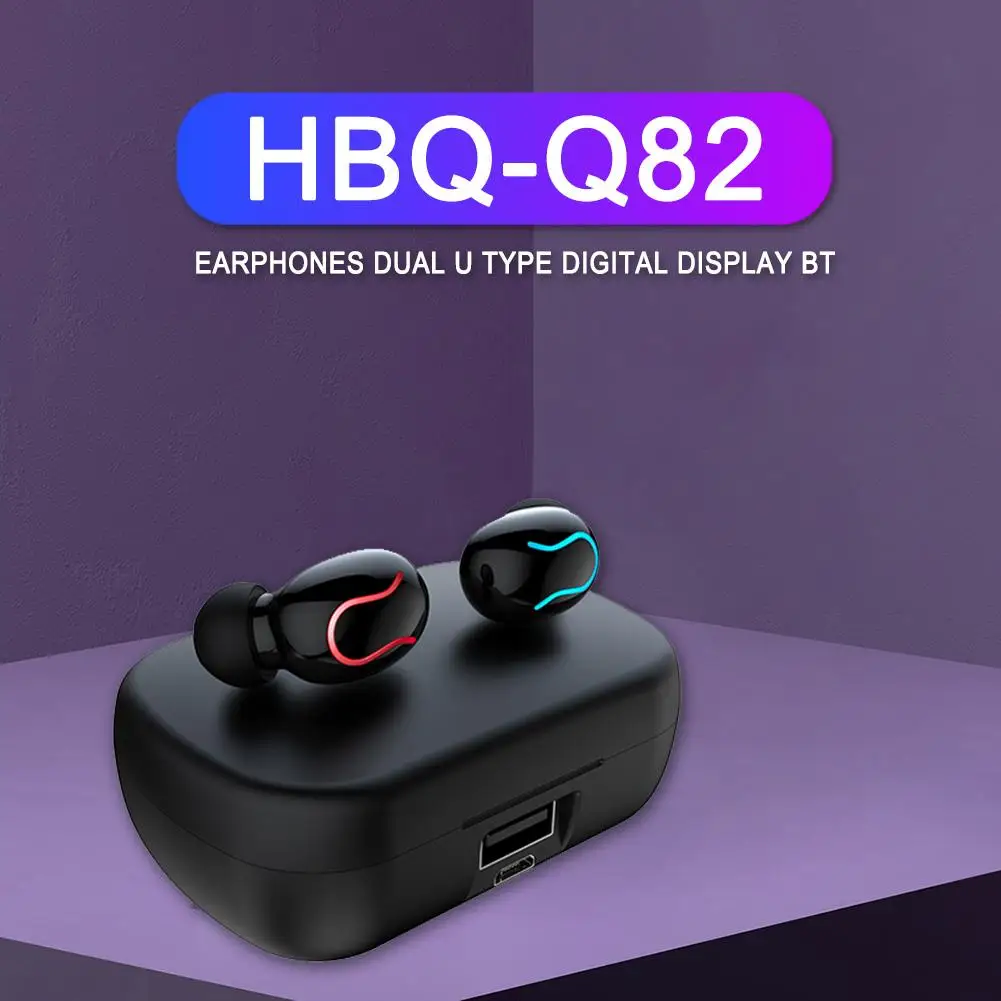 HBQ Q82 два u типа Bluetooth 5 0 наушники музыкальные с зарядным чехлом классические цвета