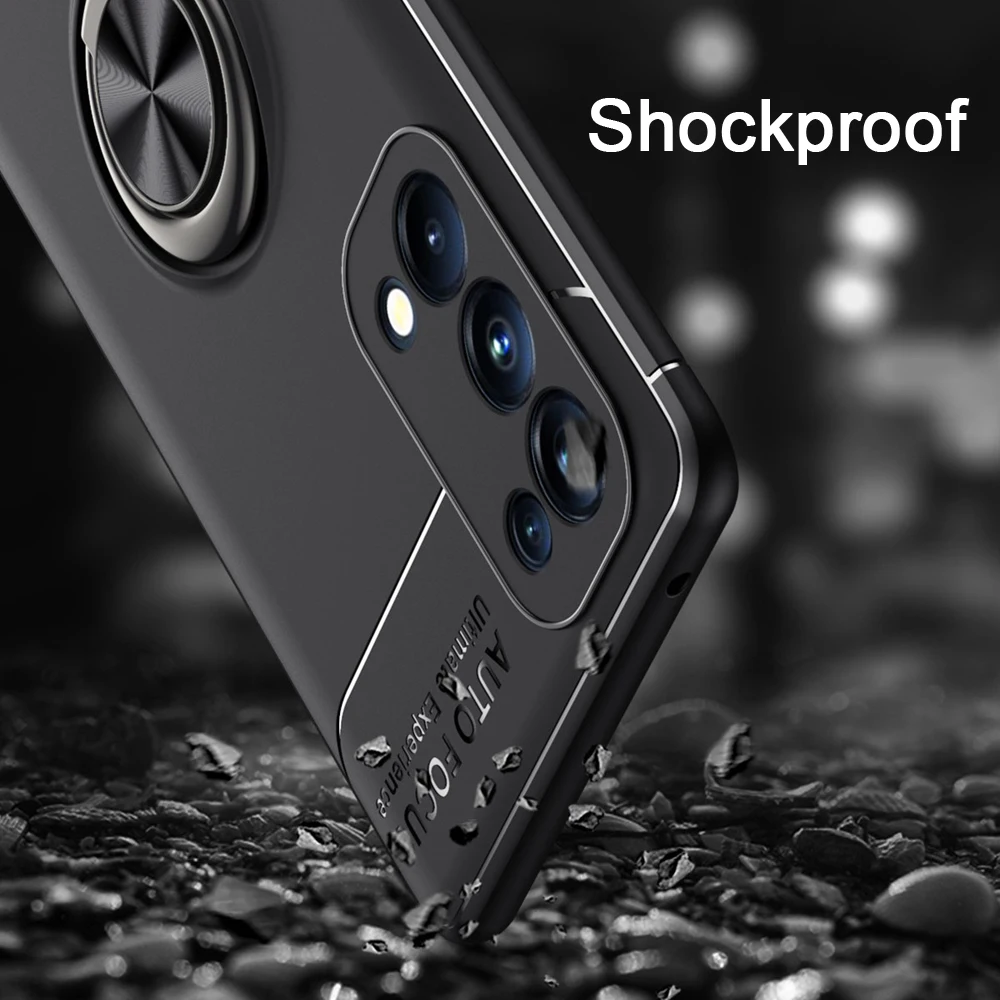 KEYSION Shockproof Case For OPPO A74 A54 5G A53S A55 A95 A94 A93 4G Silicone Metal Ring Stand Phone back cover for OPPO F19 Pro+