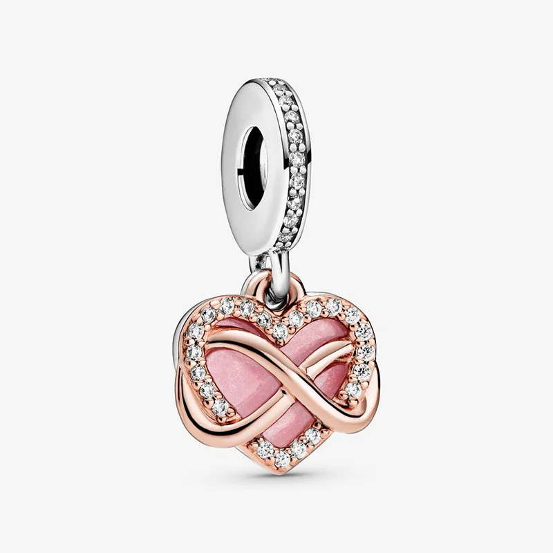 

2020 HOT 925 Sterling Silver Beads Sparkling infiniteness Heart Dangle Charms fit Original Pandora Bracelets DIY Women Jewelry