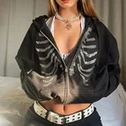 Женские толстовки на молнии Y2K Стразы со скелетом, летние худи в готическом стиле, Женская куртка с капюшоном, уличная одежда в стиле ретро, 2021