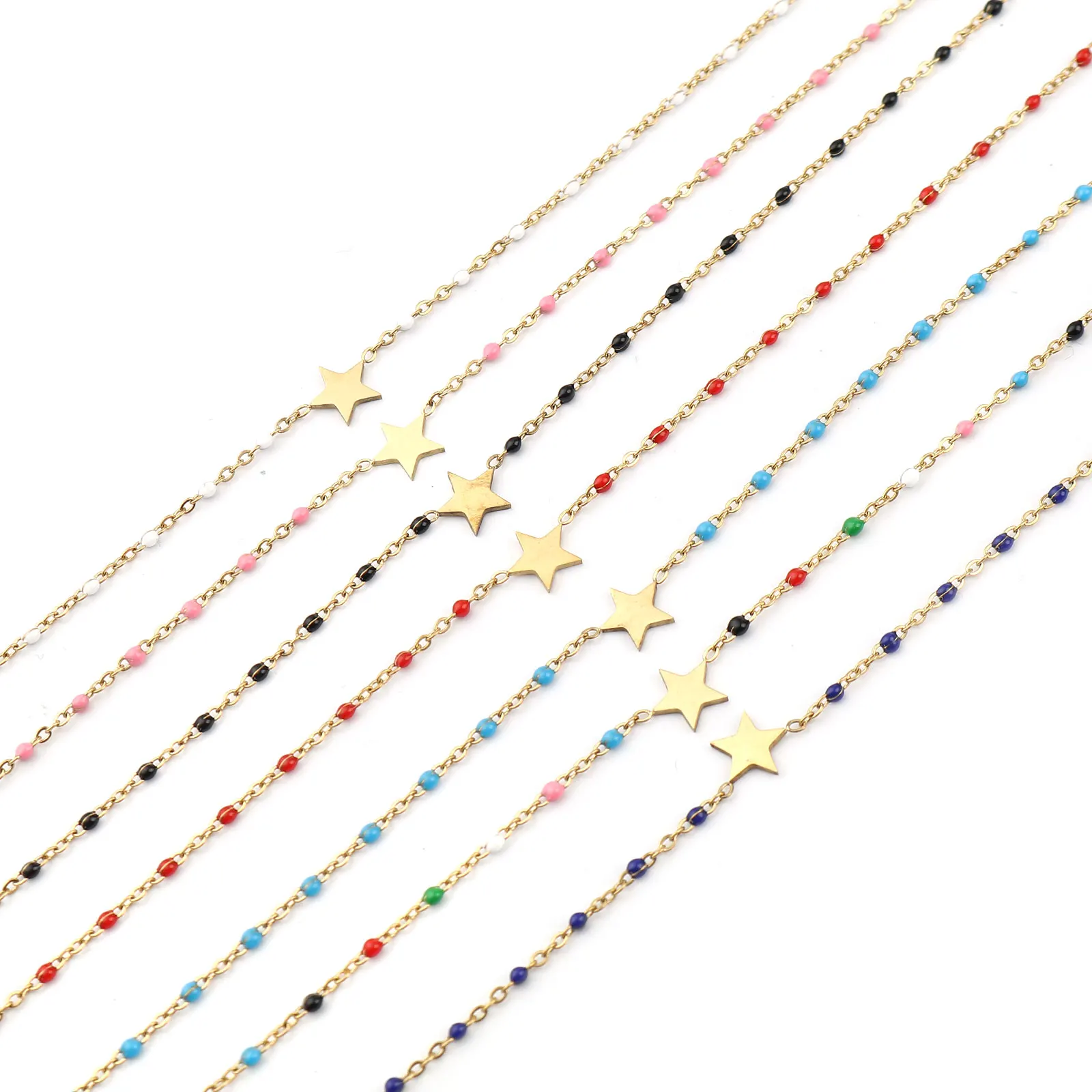 

23cm Classic Stainless Steel Anklet Star Gold Color Enamel Multicolor On Foot Ankle Bracelets Women Girl Leg Link Chain Jewelry