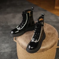 short boots large womens shoes autumn handsome black round head thick bottom square heel thin boots motorcycle boots cover wome