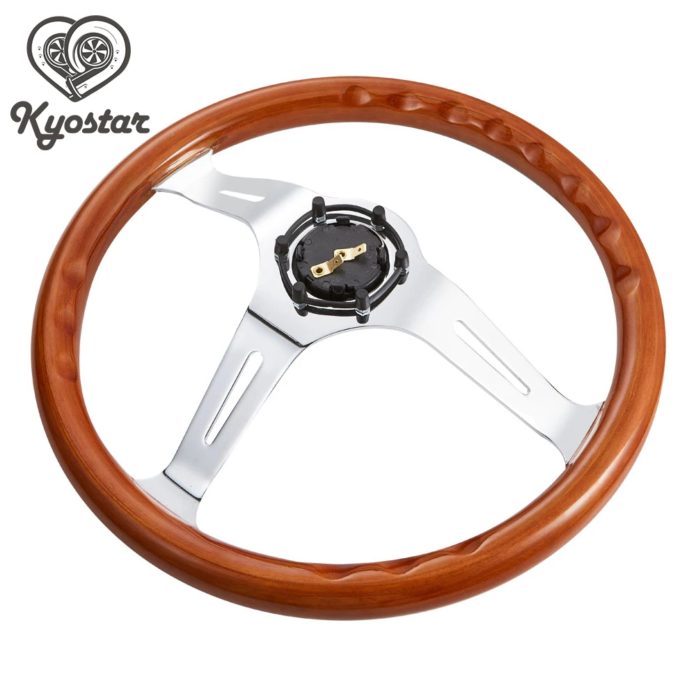 Руль деревянный универсальный 380 мм 15 дюймов хромированный серебристый|carbon steering