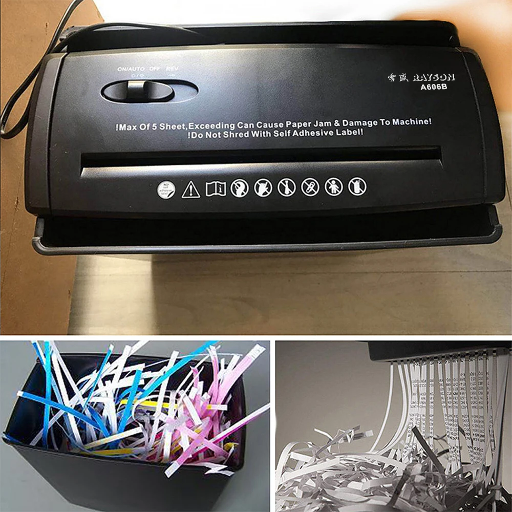 

A606B Office Paper Shredder Professional Mini Paper Shredder 5-Sheet Desktop Electric Documents Cutting Machine File StripCutter