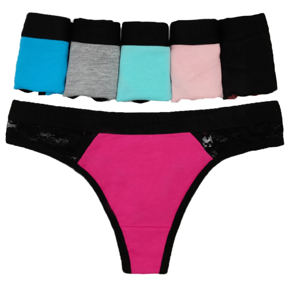 

6 Pcs/Pack Ladies Cotton Thongs Sexy Women's Underwear Low Waist Breathable Lace Panties Sexy G String Girls Underpants Female