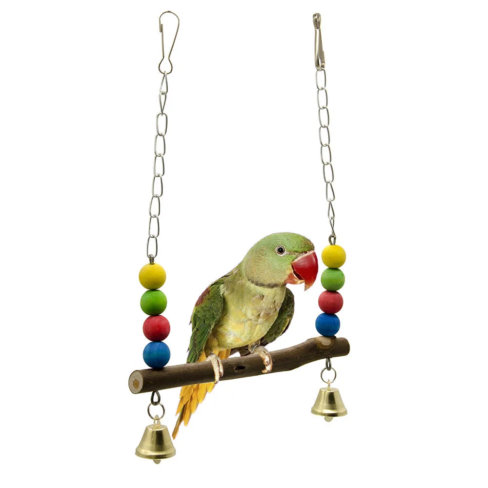 

Natural Wooden Parrots Swing Toy Birds Colorful Beads Bird Supplies Bells Toys Perch Hanging Swings Cage for Pets