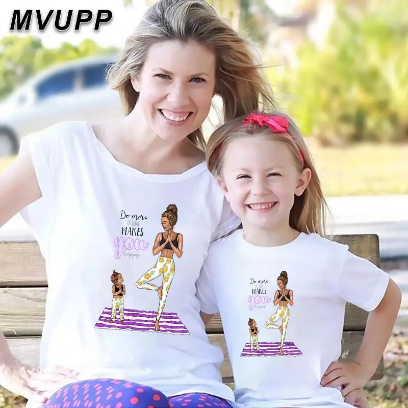 Одинаковая одежда для всей семьи с принтом Мама и я йоги летняя мультяшная