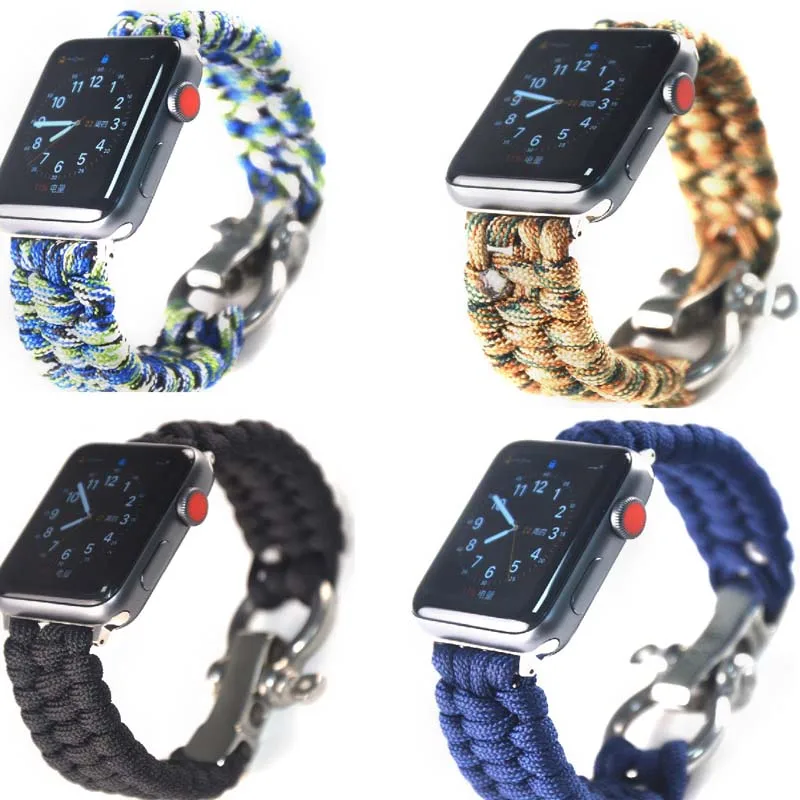

newest For Apple Watch SE Paracord Survival Bracelet 38/42/40/44mm Nylon Rope strap for Apple Watch Band Series 6/5/4 3 2 1