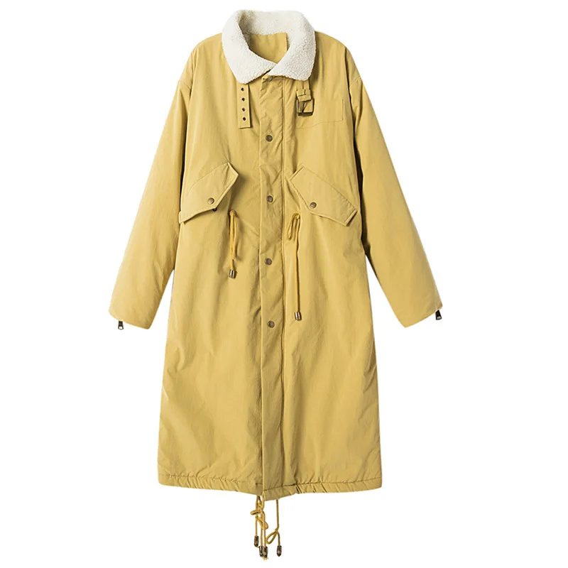 

Winter Thick Warm Lamb Wool Coats Women's Over the Knee Long Cotton Padded Jacket Korean Style Fashion Female Loose Windbreaker