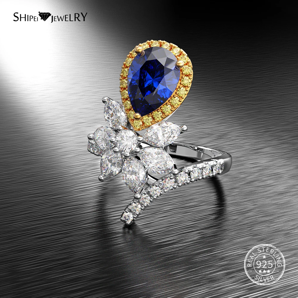 Женское кольцо Shipei 100% Стерлинговое Серебро 925 пробы с цветком капли воды