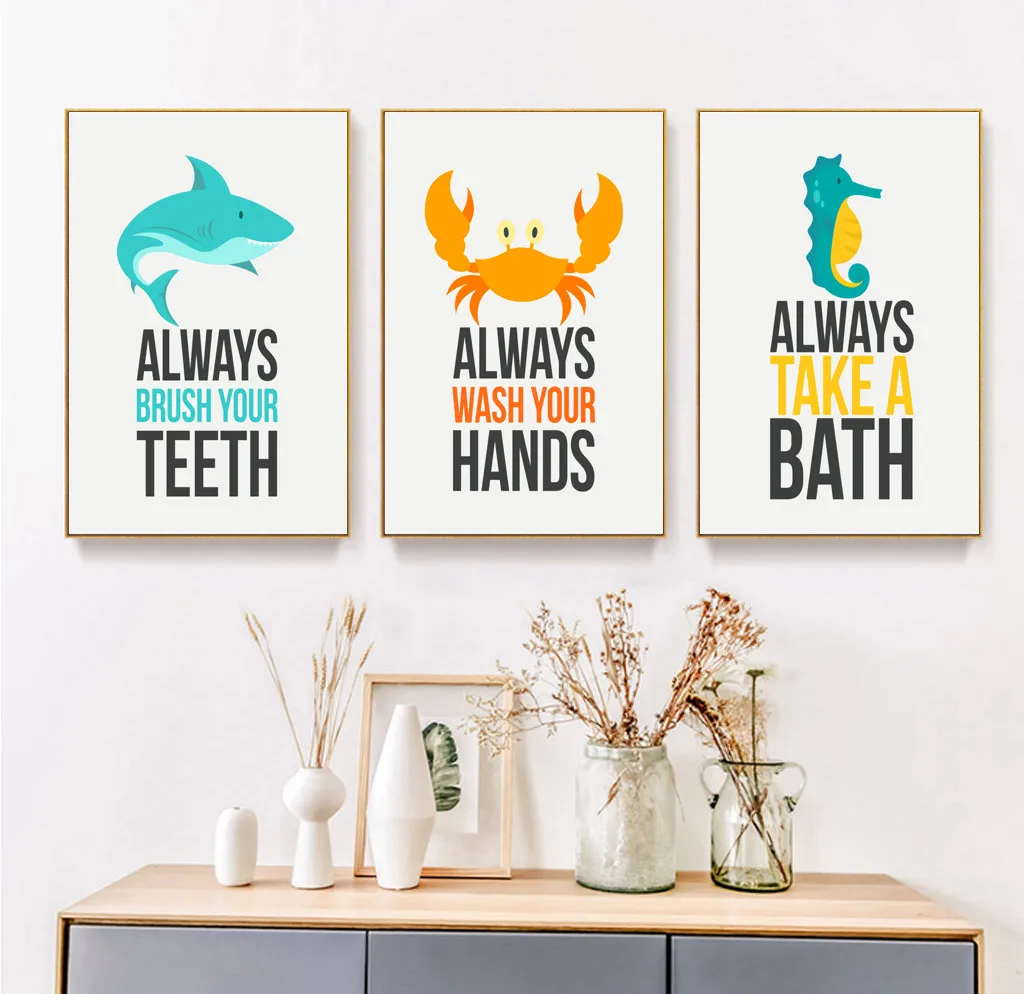 

Ocean Decor Picture Scandinavian Shark Sea Horse Crab Poster Prints Animal Wall Art Canvas Painting Modern Room Decoration