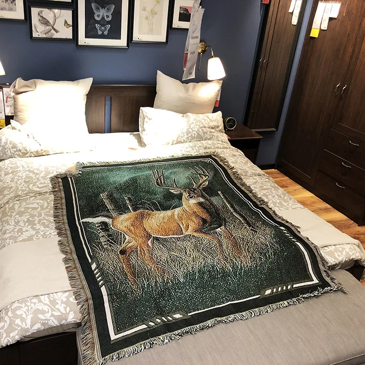 Лидер продаж 2020 одеяло для кровати с лесным оленем жаккардовое не скатывается