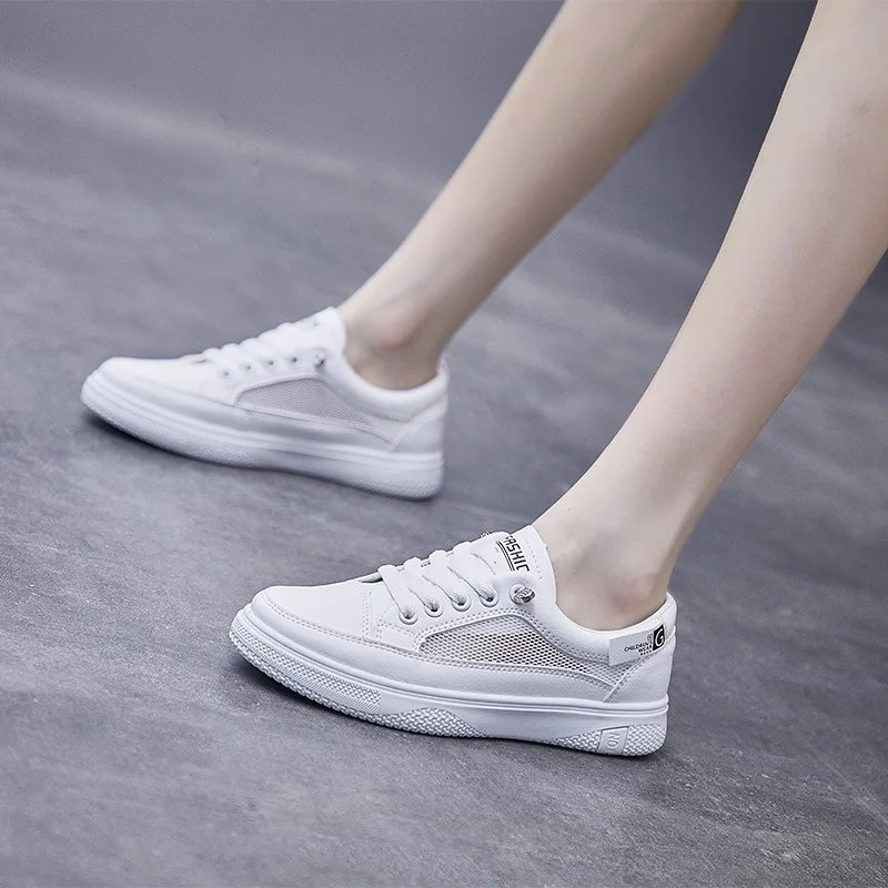 

Женские сетчатые кроссовки, Повседневная Удобная дышащая обувь на плоской подошве, на шнуровке, белые, лето 2021