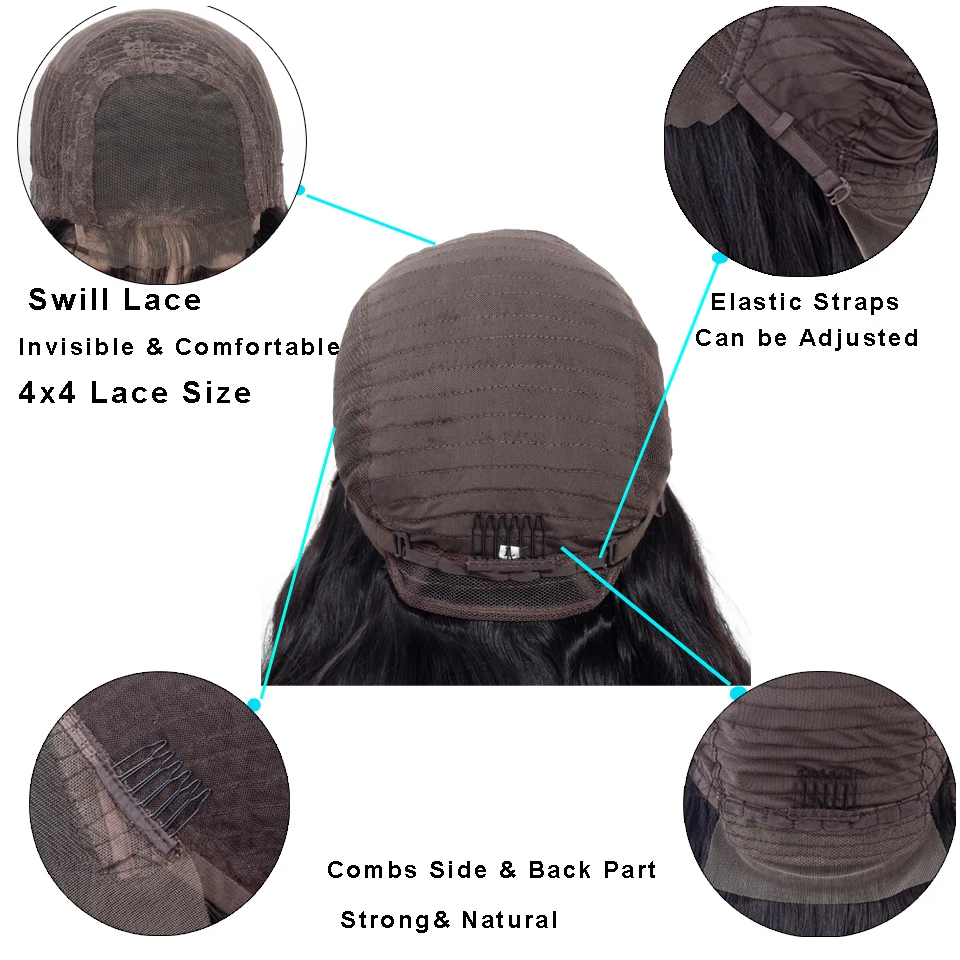 BINF 4x4 парик с закрытием шнурка бразильские воды человеческих волос парики для черных женщин Remy кружева