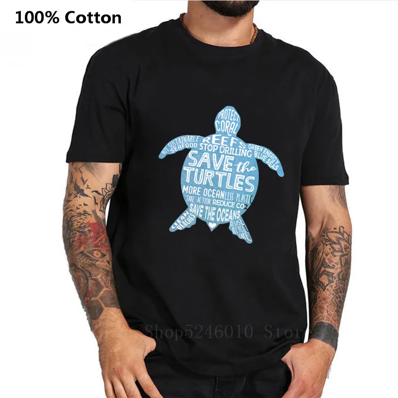 Синяя футболка в стиле бохо с силуэтом черепахи | Мужская одежда